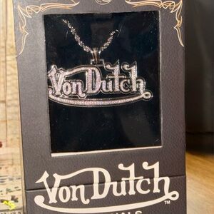 Von Dutch Silver-Tone Rhinestone Logo 22” Rope Chain Necklace